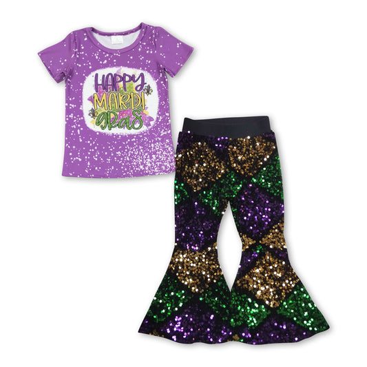 Happy mardi gras top sequin pants girls outfits