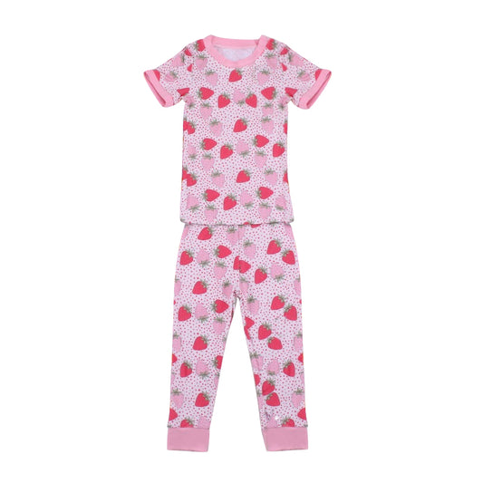 Short sleeves pink strawberry baby girls pajamas