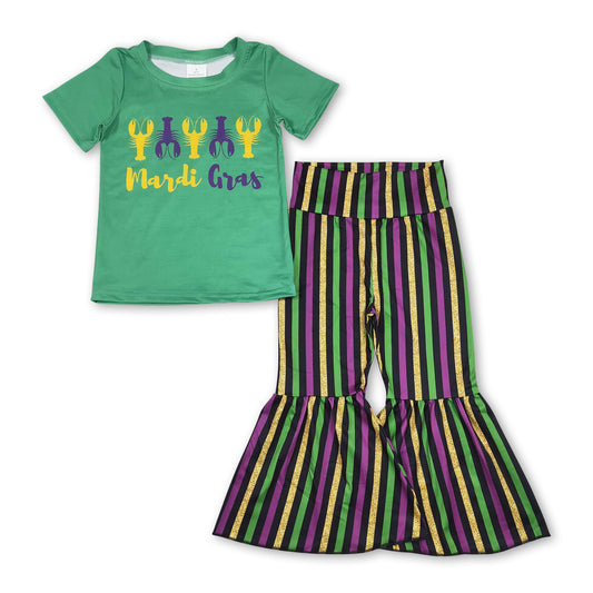 Green crawfish top stripe pants girls mardi gras outfits