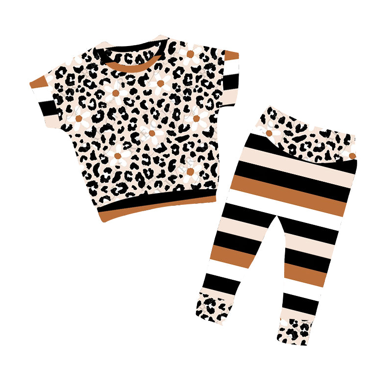 Leopard floral top stripe leggings girls clothing
