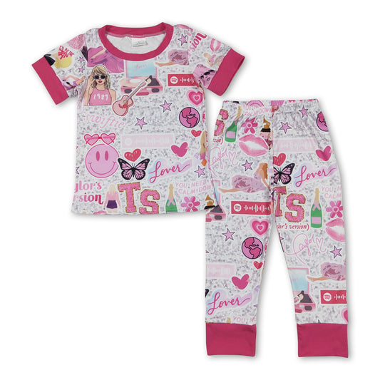 Pink smile butterfly guitar singer girls pajamas