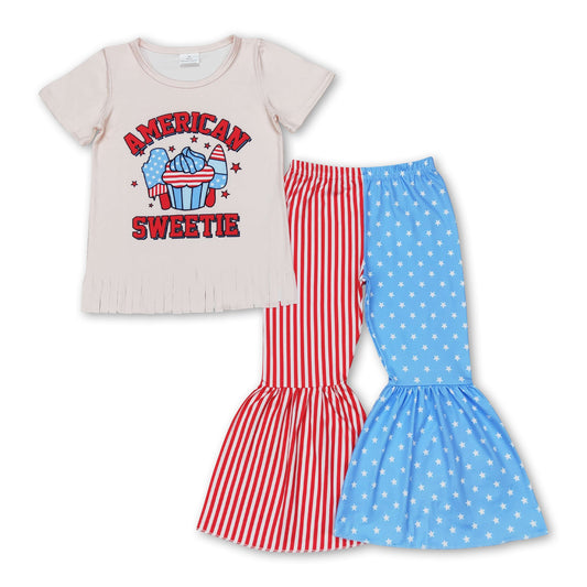 American sweetie ice cream tassels girls 4th of july clothes