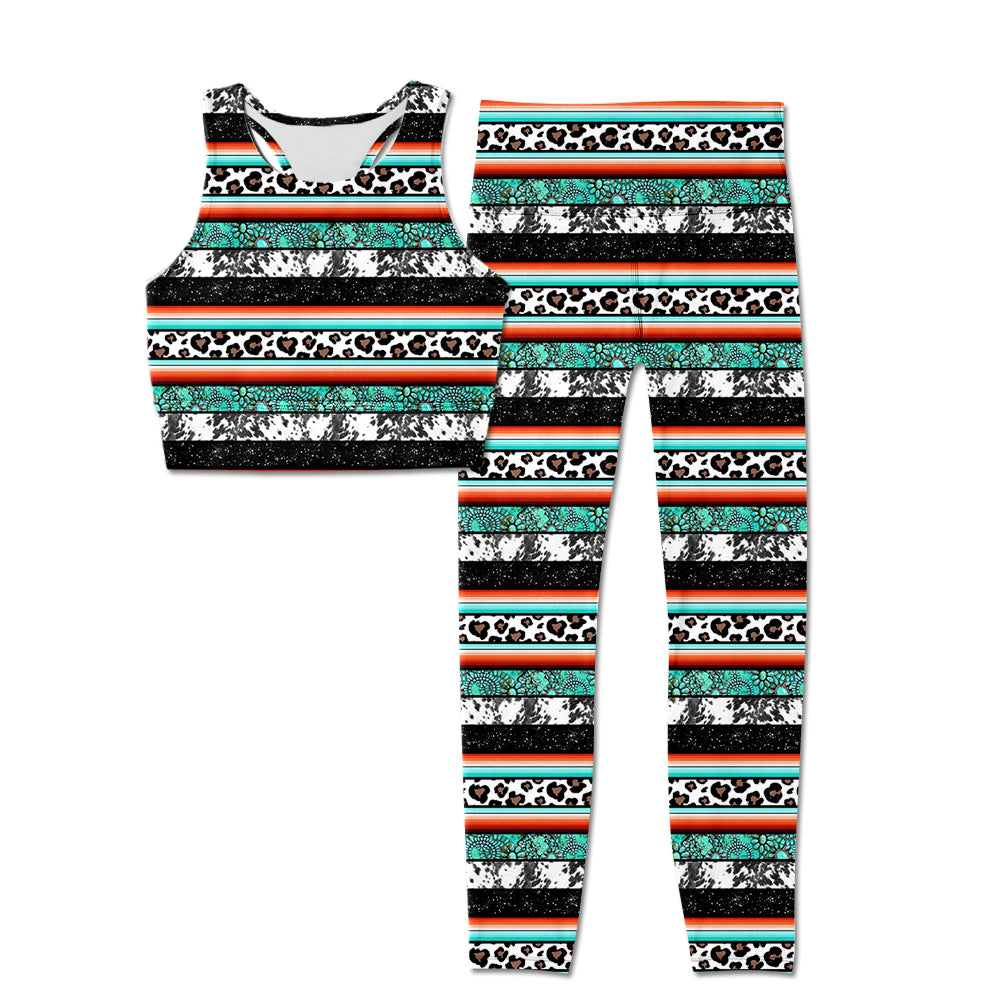 Leopard turquoise serape adult women yoga clothes