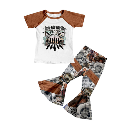 Brown raglan shirt bell bottom pants singer girls clothes