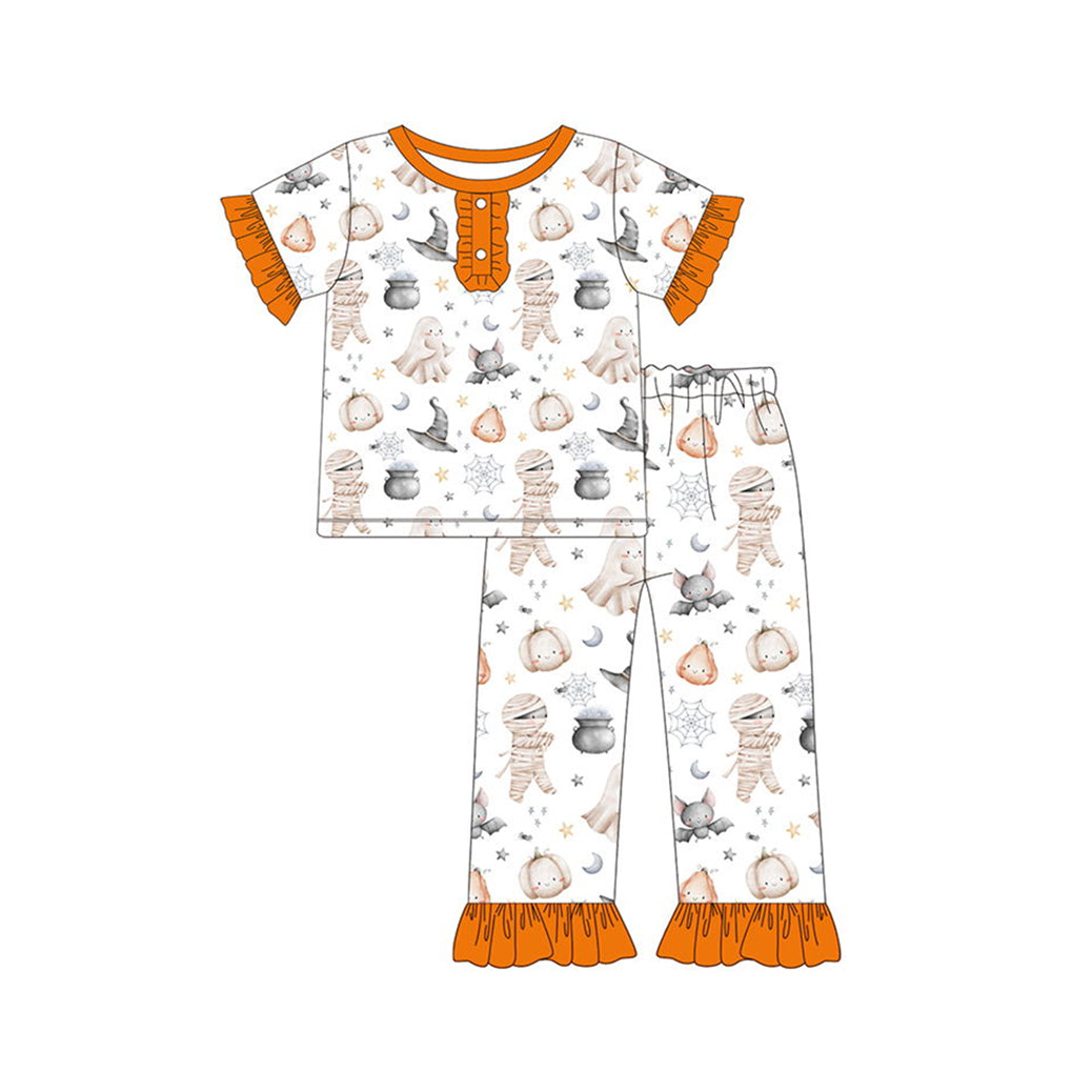 Short sleeves ghost bat top pants girls Halloween pajamas