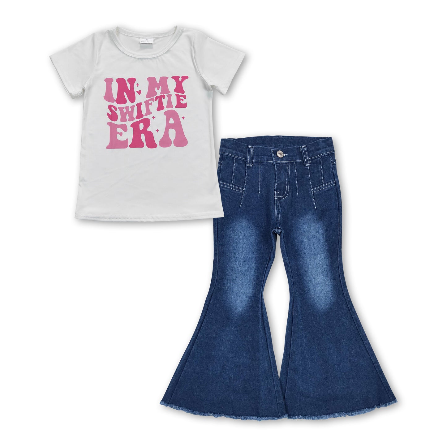 White top blue jeans singer kids girls clothing set