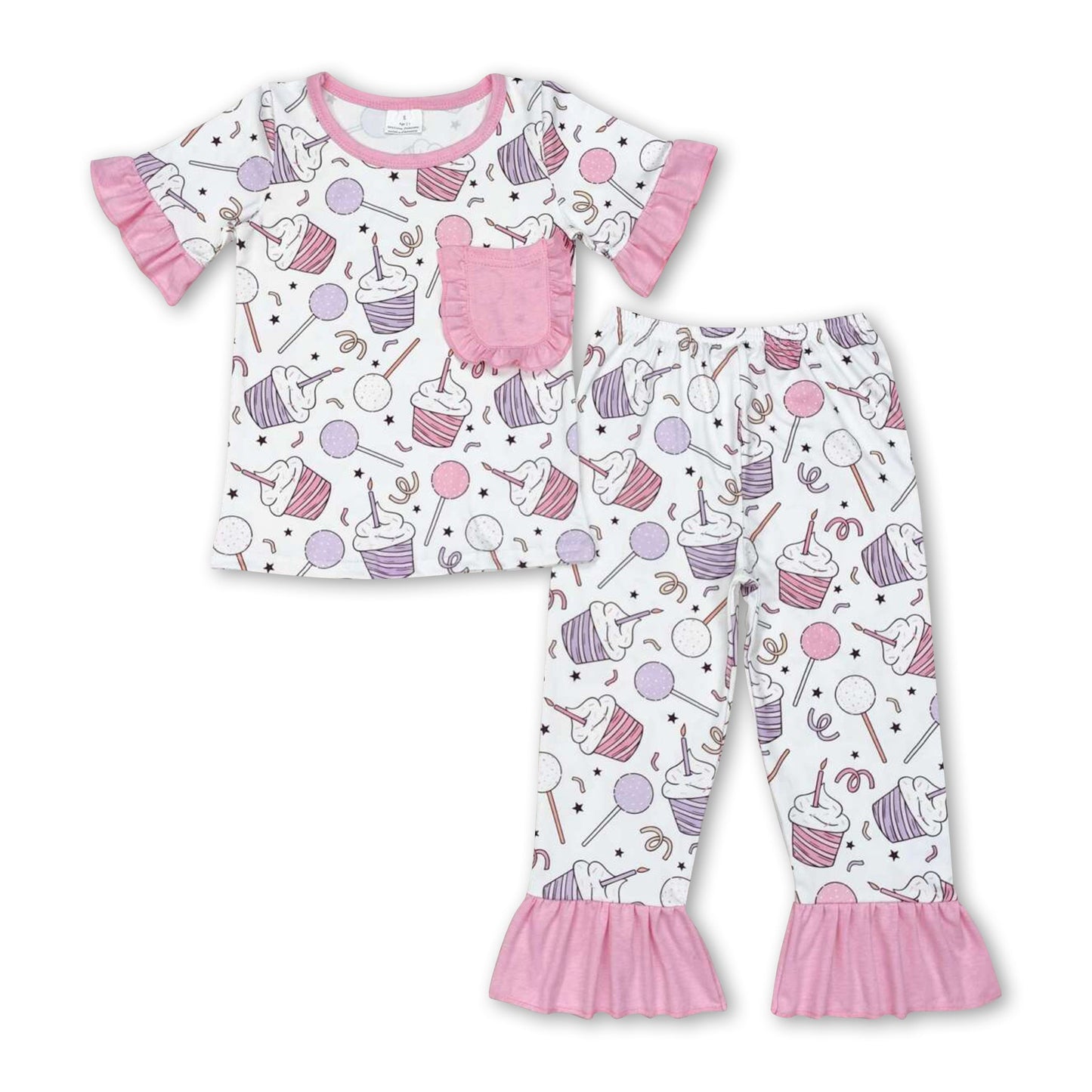 Short sleeves pocket lollipop kids girls pajamas