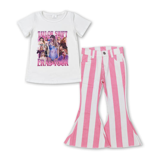 White top pink stripe jeans singer girls clothes