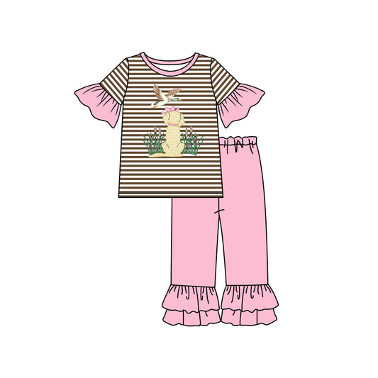 Short sleeves stripe dog duck top pants girls clothing