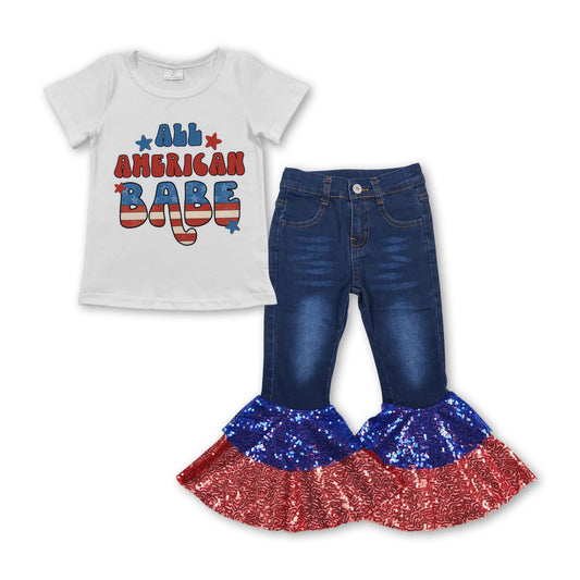 All american babe top sequin jeans girls 4th of july set