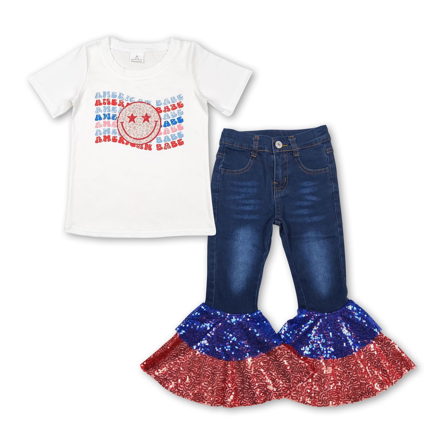 American babe top sequin jeans girls 4th of july set