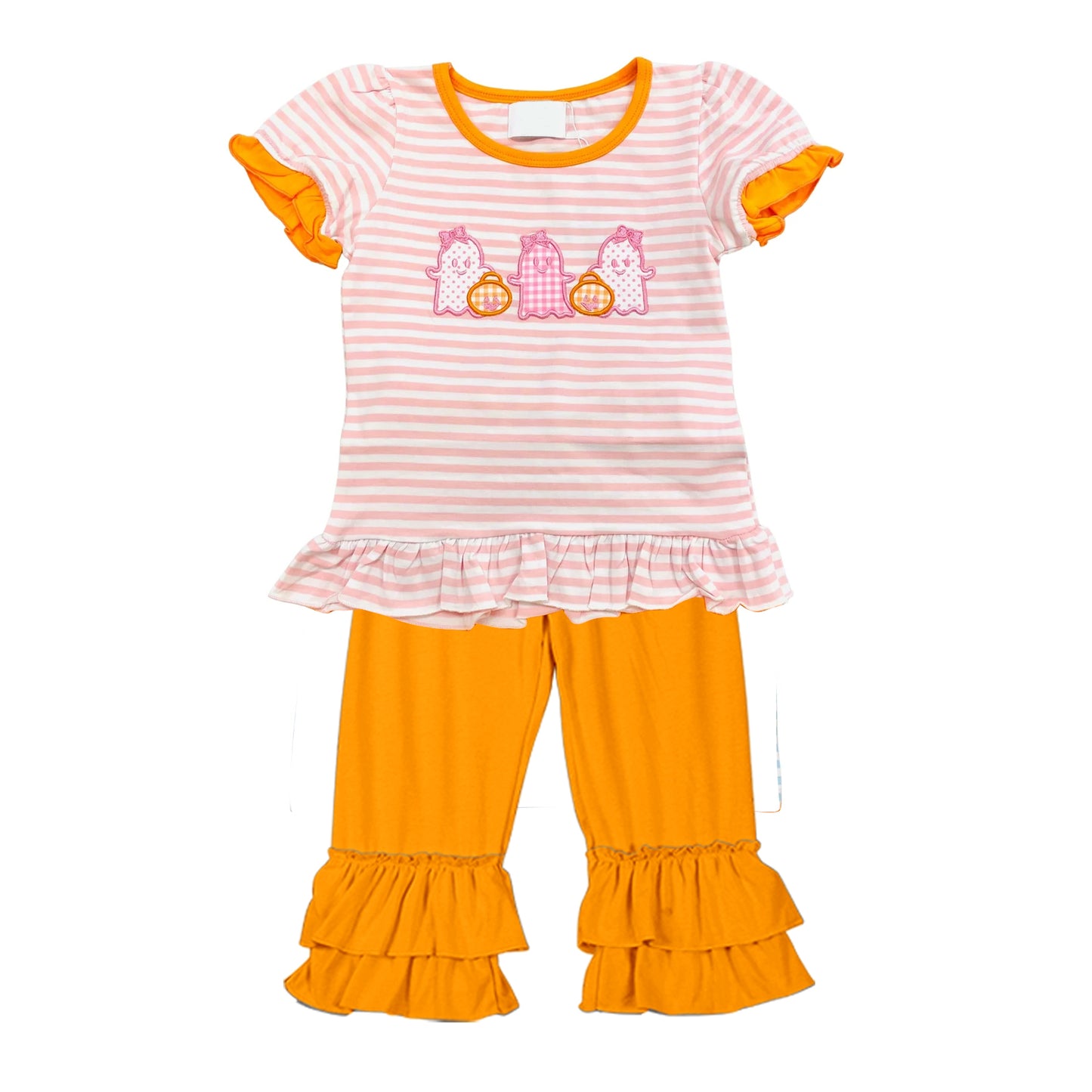 Stripe ghost pumpkin top ruffle pants girls Halloween clothes