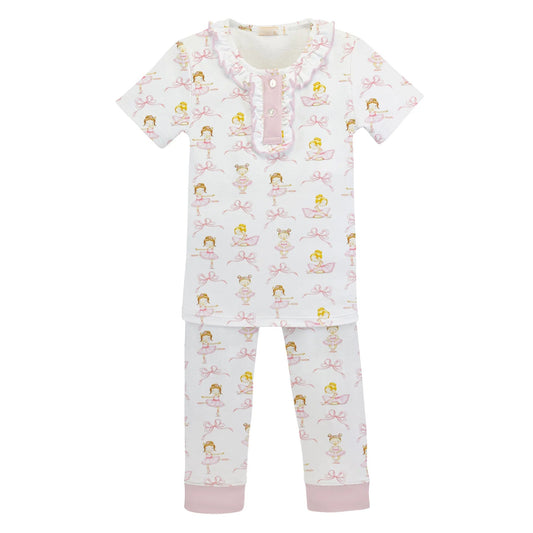 Short sleeves pink bow dance kids girls pajamas