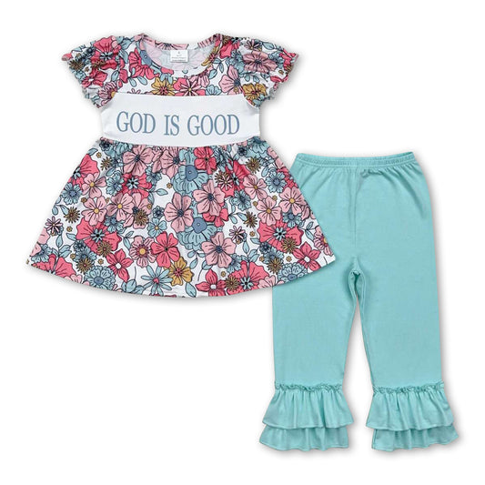 God is good floral tunic ruffle pants girls clothing