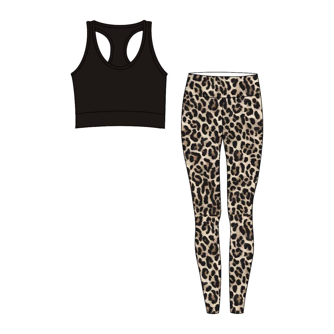 Black top leopard pants adult women yoga clothes