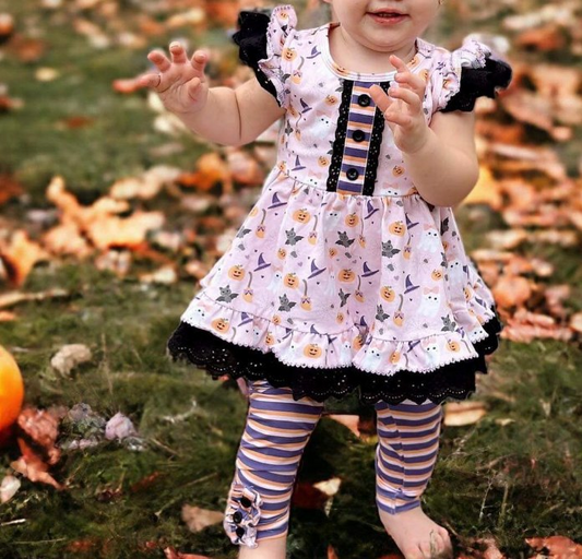 Pumpkin ghost bat tunic stripe leggings girls Halloween clothes