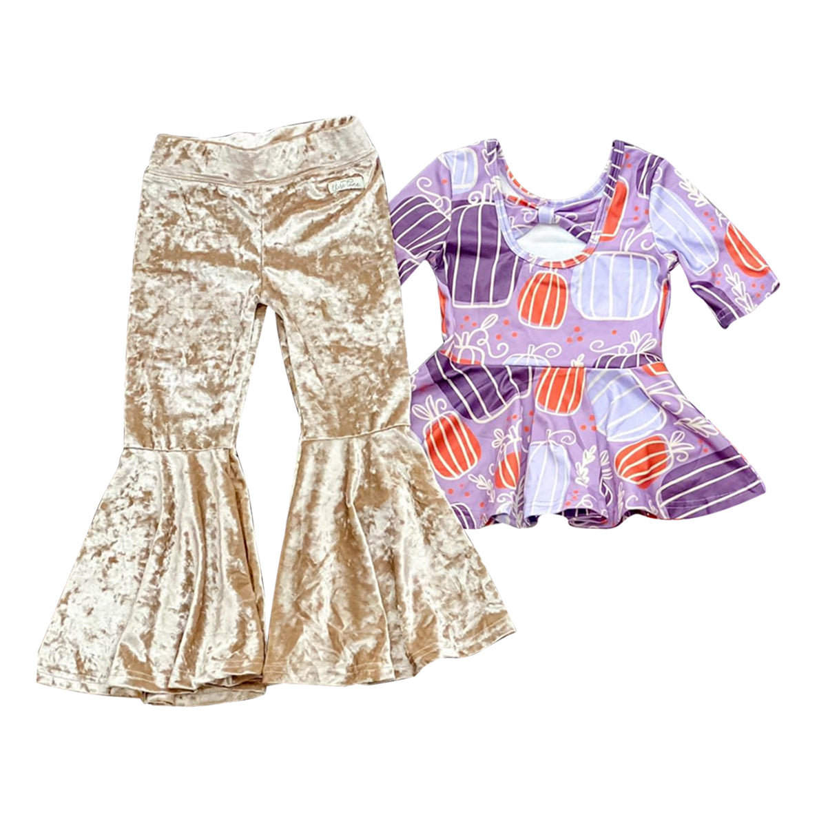 Lavender pumpkin peplum velvet pants girls fall clothing