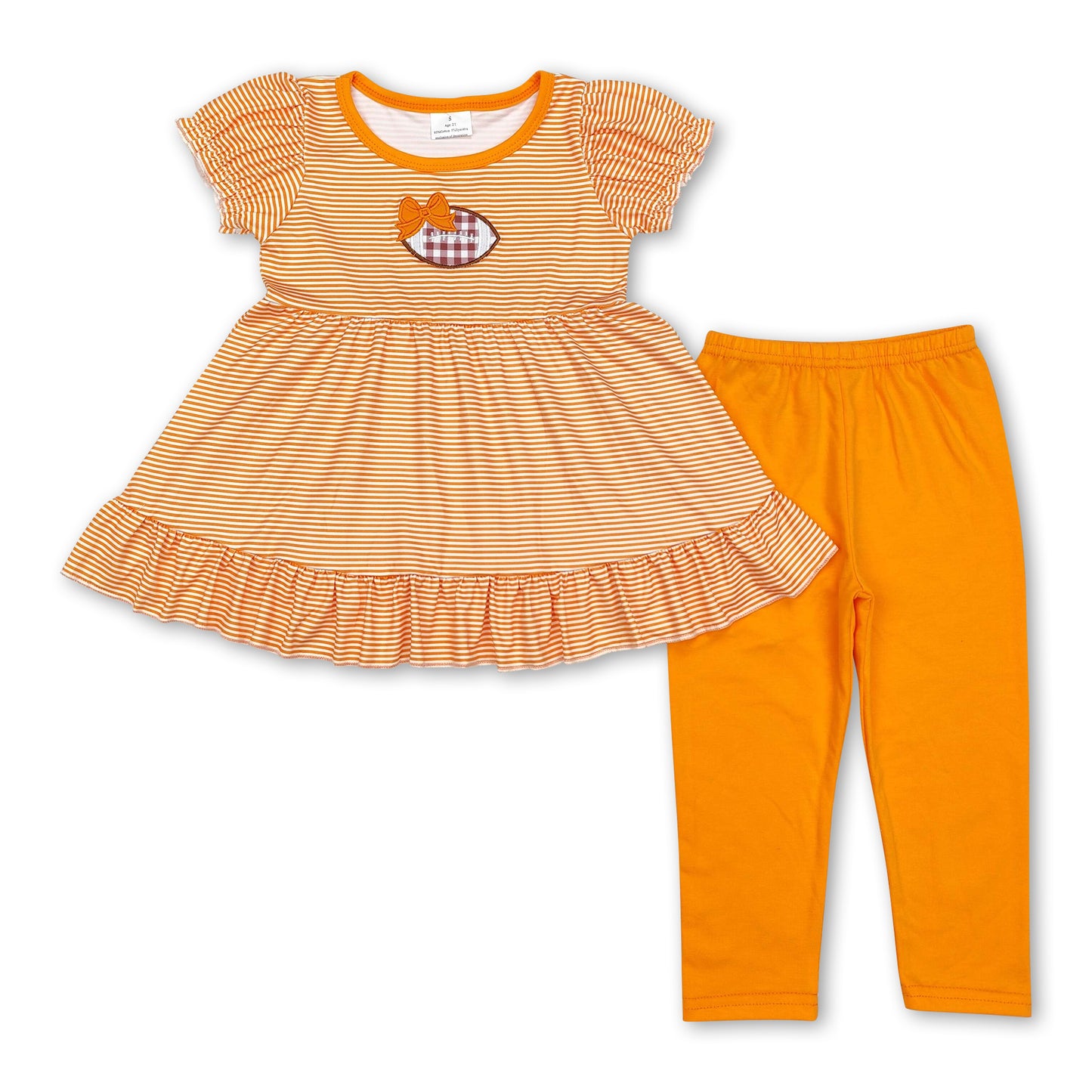 Orange stripe bow football tunic leggings girls team clothing