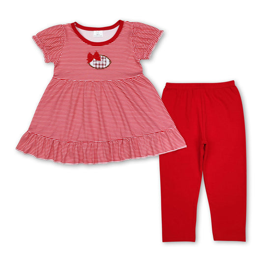 Red stripe bow football tunic leggings girls team clothing