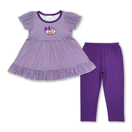 Purple stripe bow football tunic leggings girls team clothes