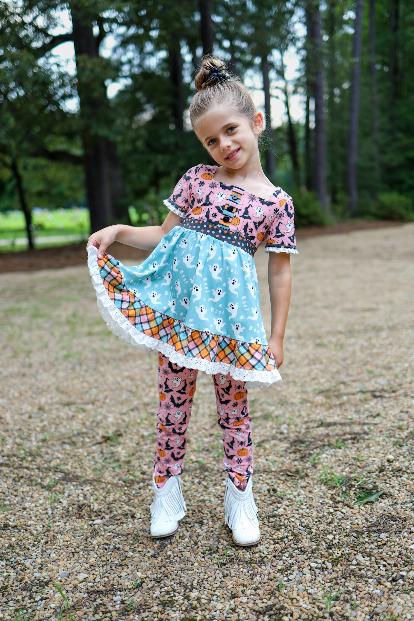 Ghost bat short sleeves tunic leggings girls Halloween clothes