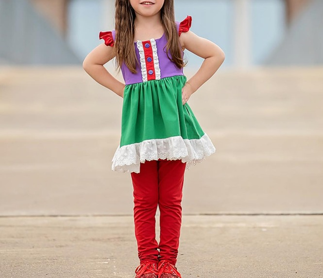 Purple green  red tunic leggings princess girls clothing