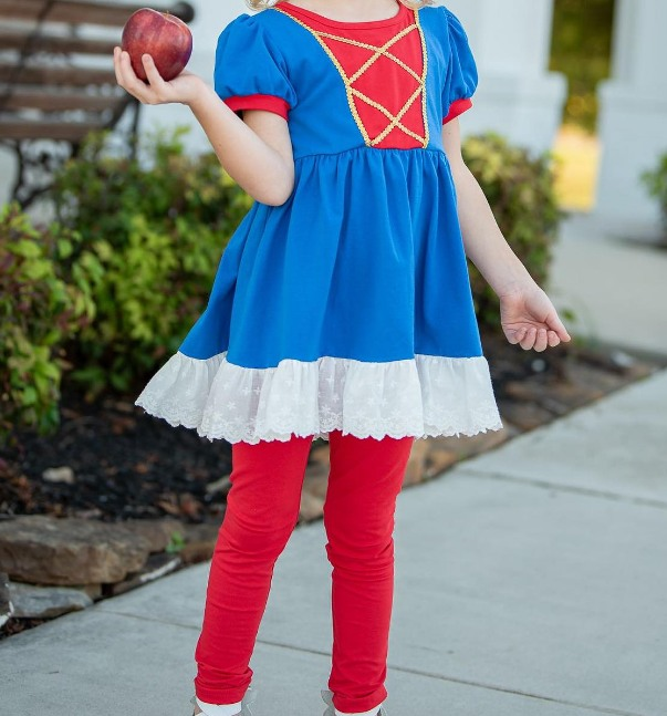 Blue short sleeves tunic red leggings princess girls clothes