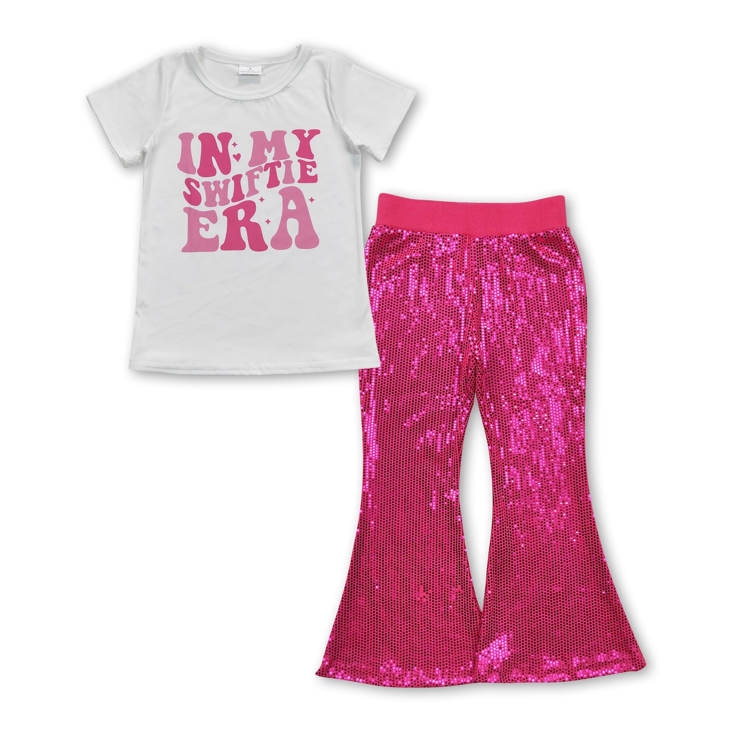 Short sleeves hot pink sequin pants singer girls clothes