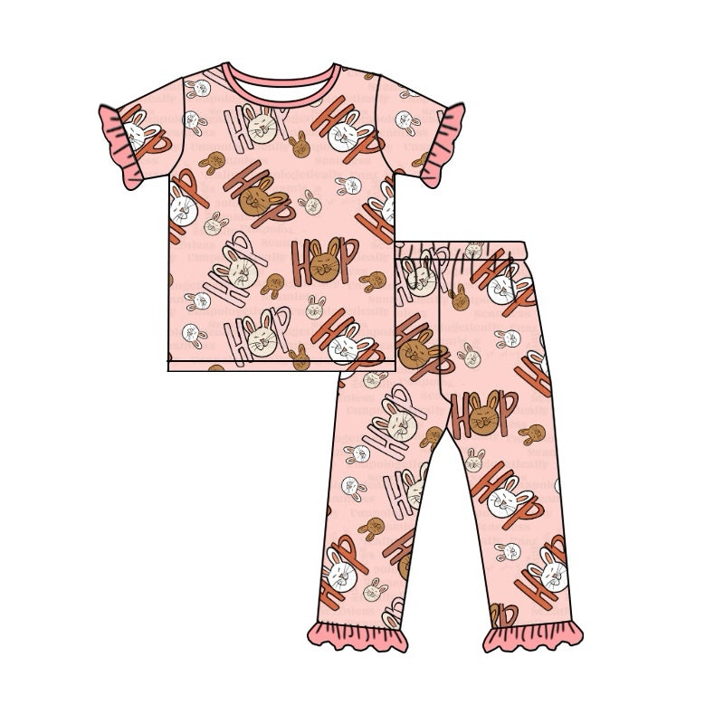 Short sleeves hip hop bunny baby girls easter pajamas