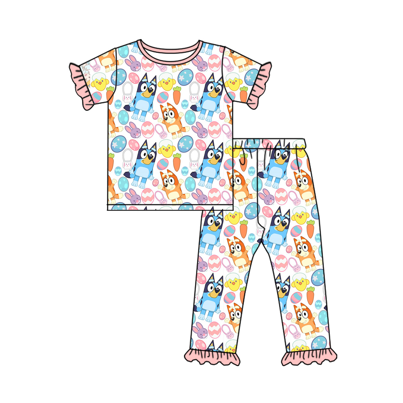 Short sleeves eggs dog bunny baby girls Easter pajamas