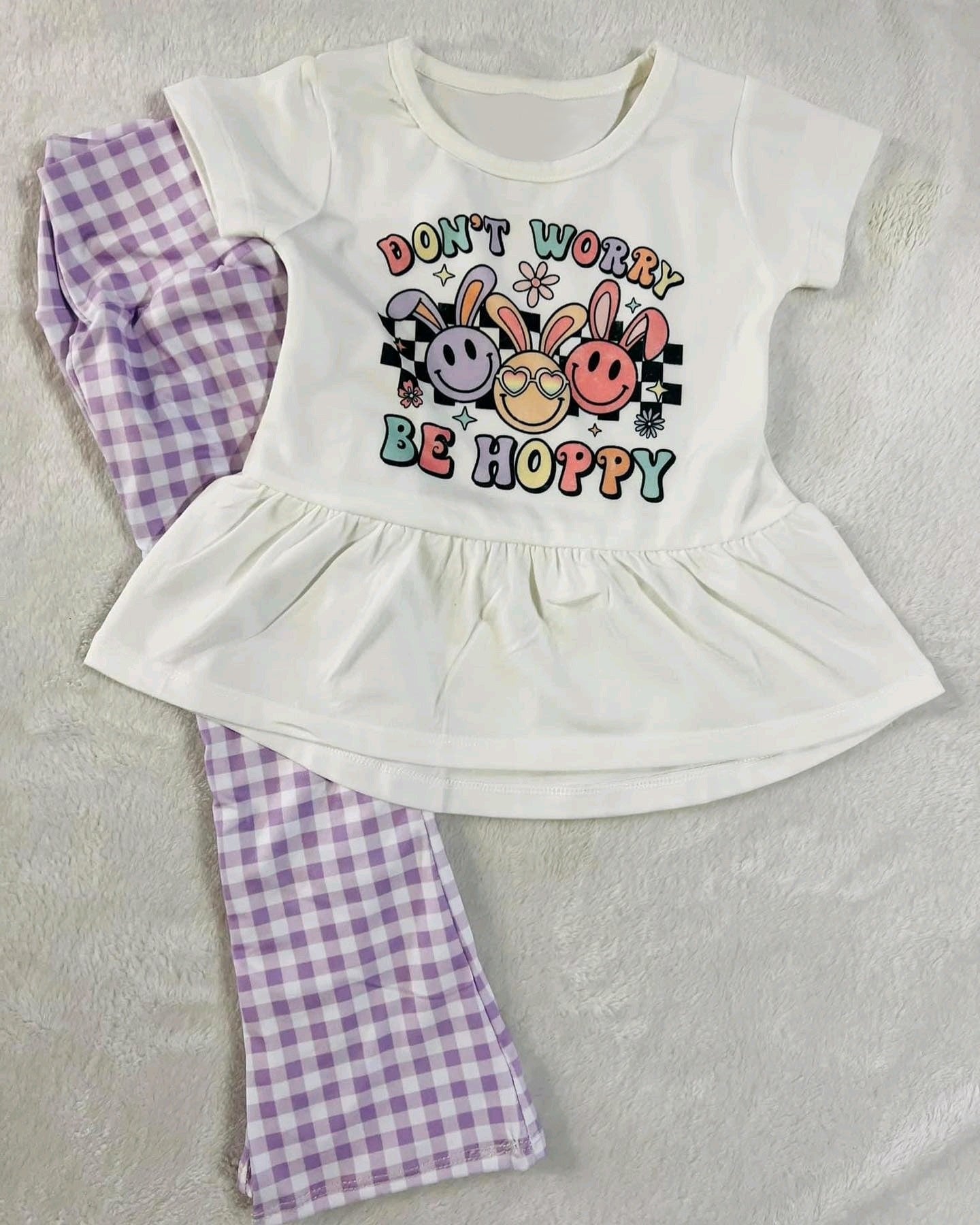 Don't worry be hoppy bunny peplum leggings girls Easter clothes