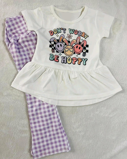 Don't worry be hoppy bunny peplum leggings girls Easter clothes