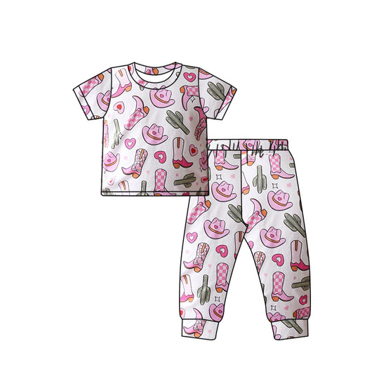 Short sleeves hat boots heart girls valentine's day pajamas