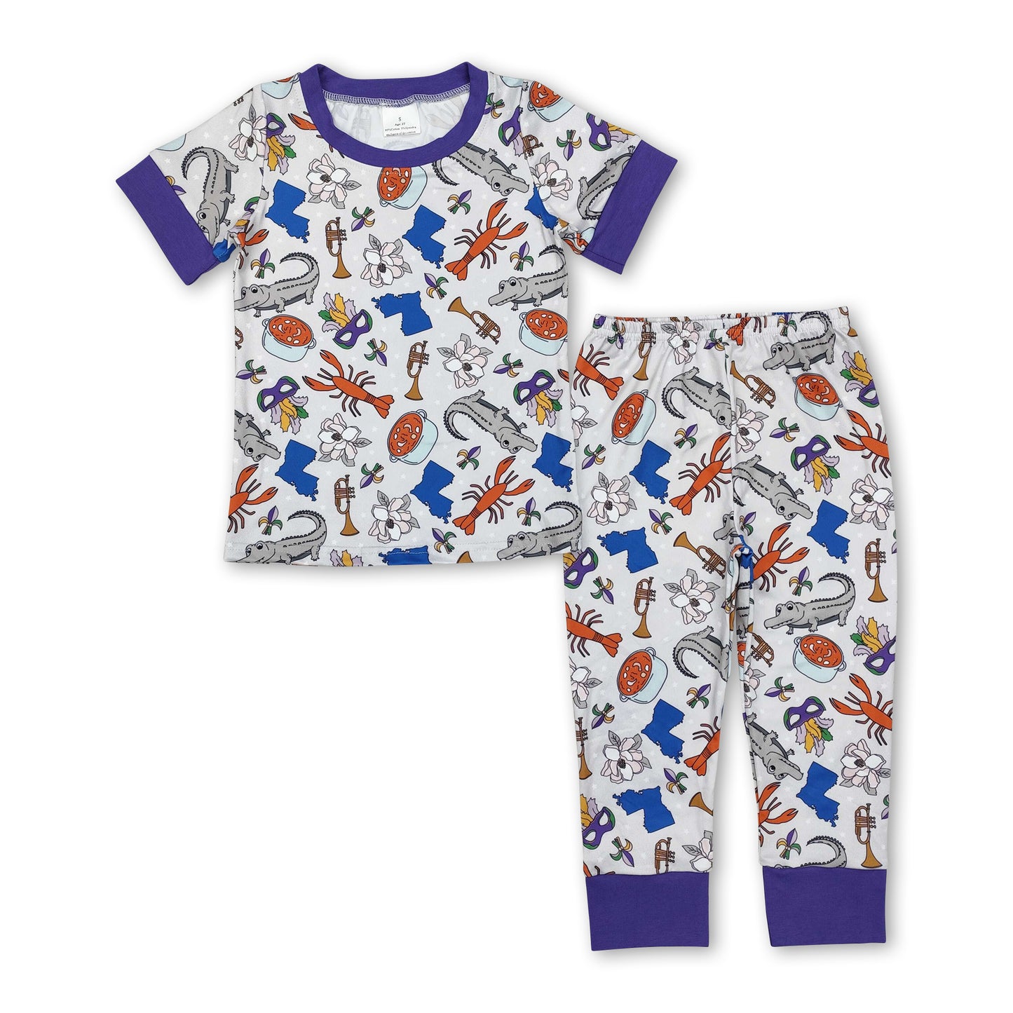 Purple alligator crawfish baby kids Mardi Gras pajamas