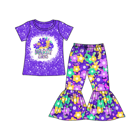 Purple bleached mardi gras floral top pants girls clothing