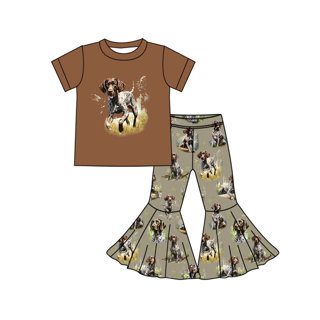 Brown dog top bell bottom pants hunting girls clothes