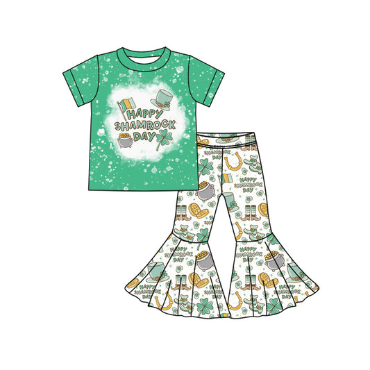 Happy shamrock day top pants girls St Patrick's outfits