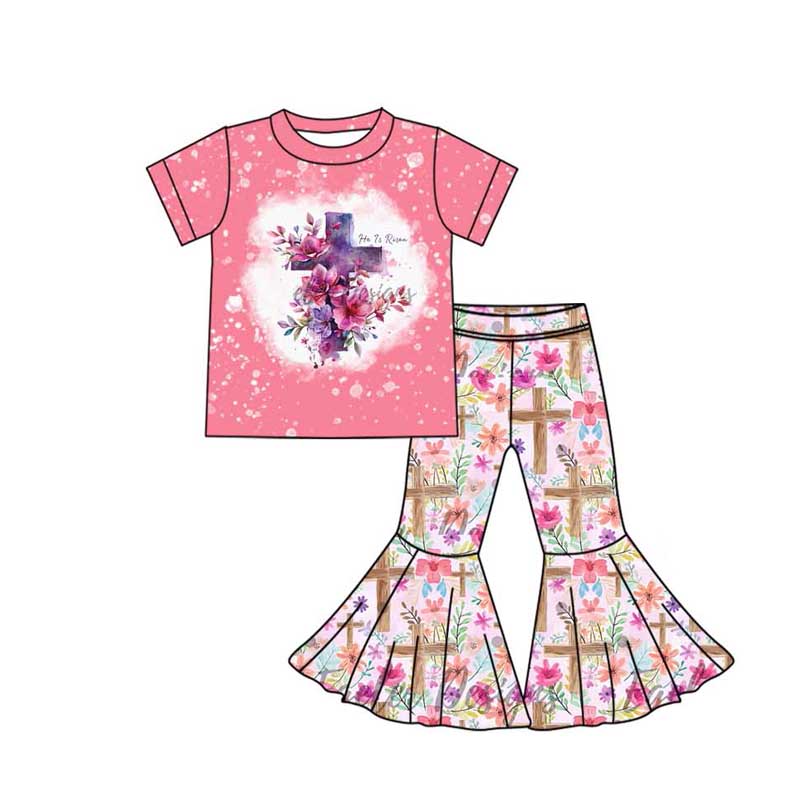 Cross floral bleached top pants girls Easter outfits