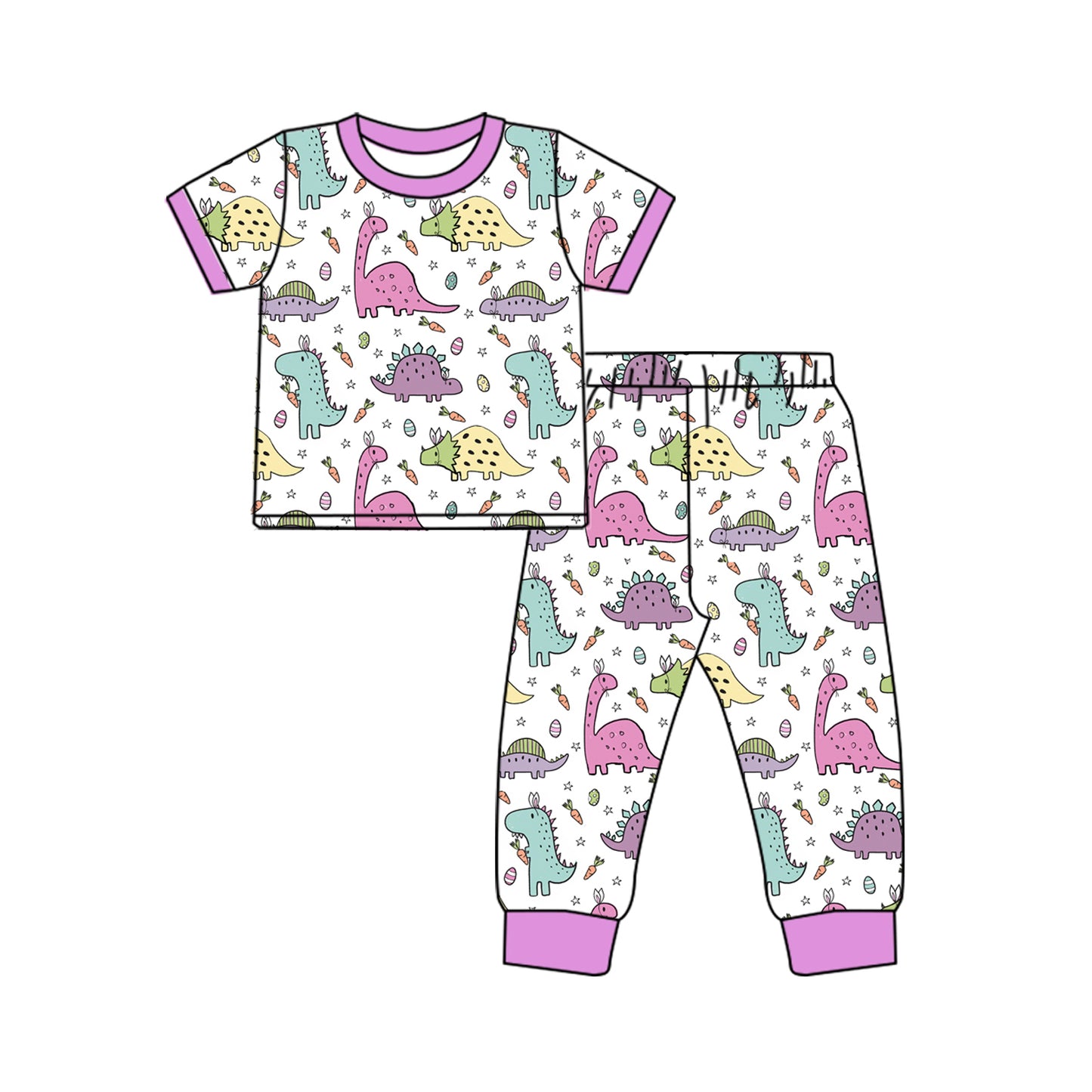 Short sleeves dinosaur egg toddler girls Easter pajamas