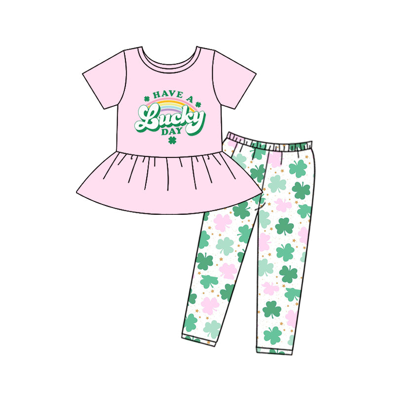 Have a lucky day shamrock leggings girls St Patrick's set