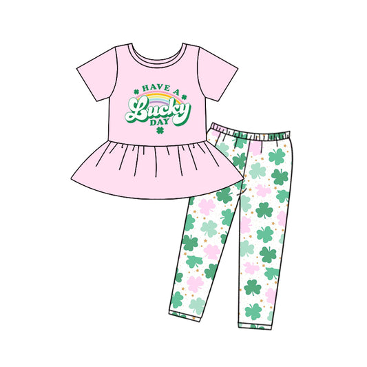 Have a lucky day shamrock leggings girls St Patrick's set