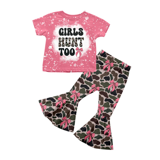 Girls hunt too top pink bow camo pants children clothes