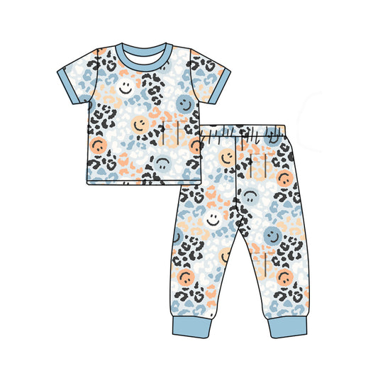 Short sleeves leopard smile top pants kids pajamas