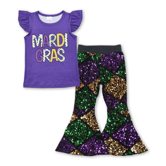 Purple Mardi Gras top sequin pants kids girls clothes