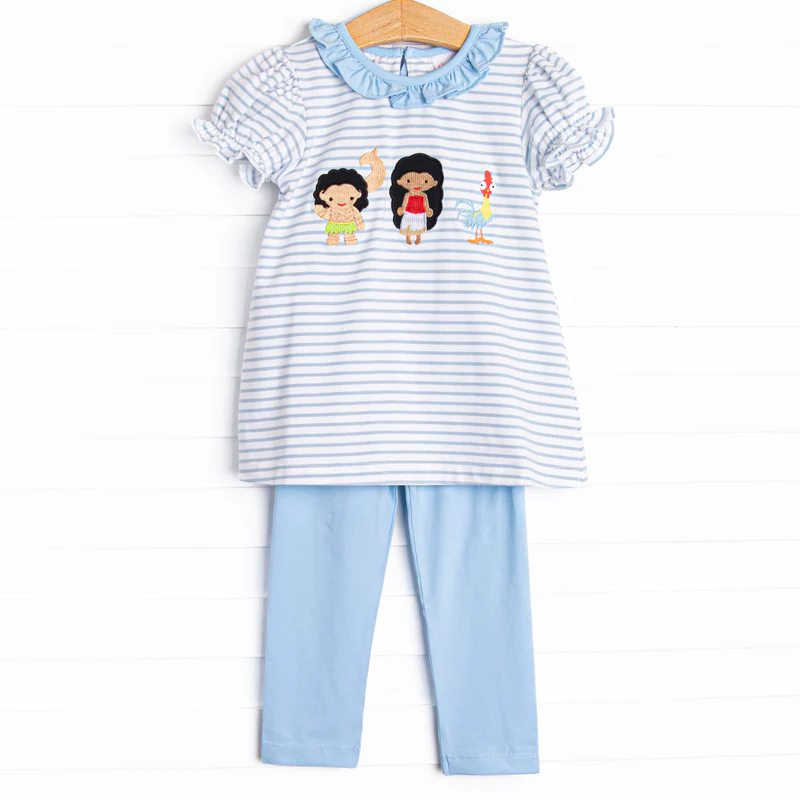 Short sleeves stripe chicken kids girls clothing set