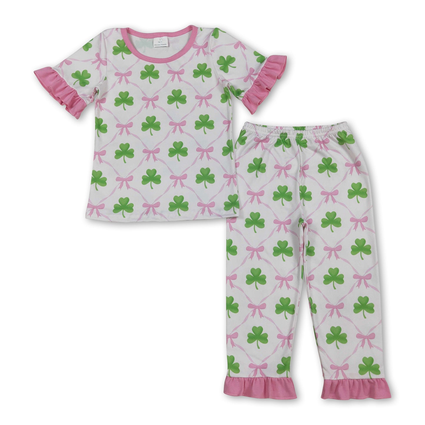 Pink ruffle bow shamrock kids girls St Patrick's pajamas