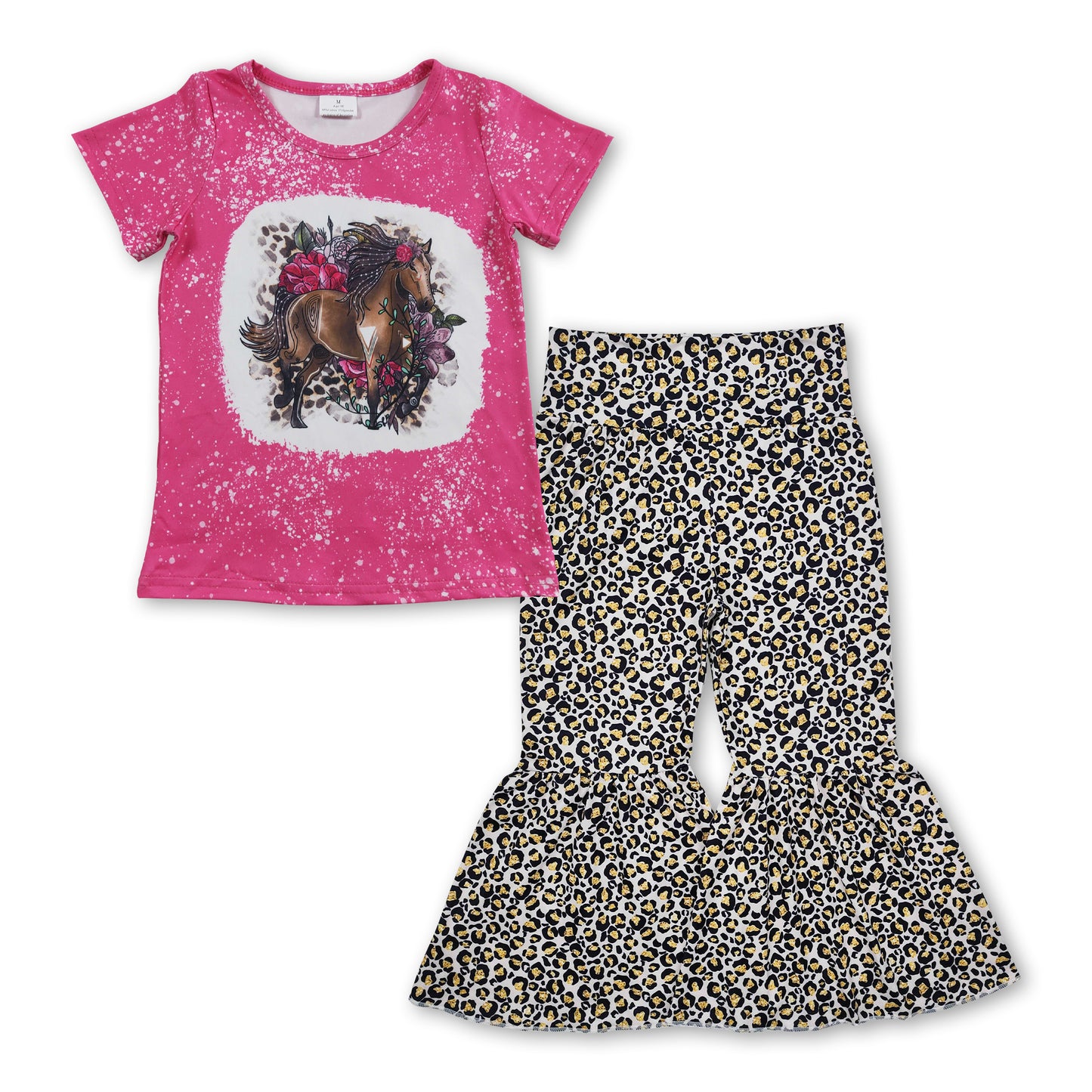 Bleached horses top leopard pants kids girls clothes