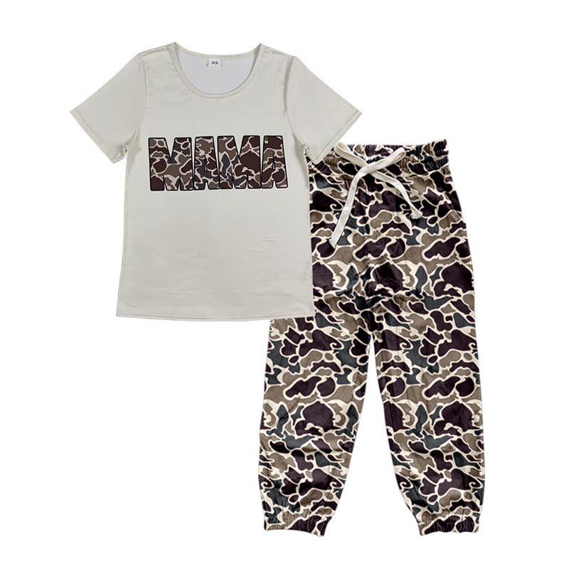 Short sleeves camo Mama top pants women clothing set