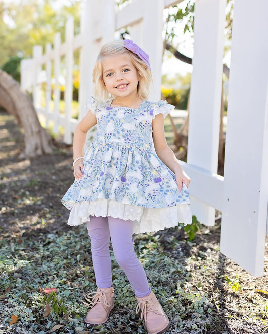 Bunny floral top lavender leggings girls Easter outfits