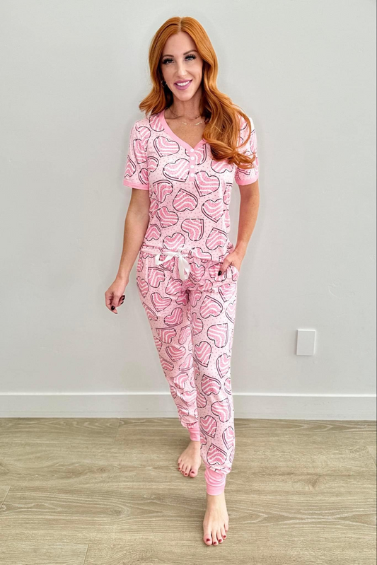 Pink heart cake adult women valentine's pajamas